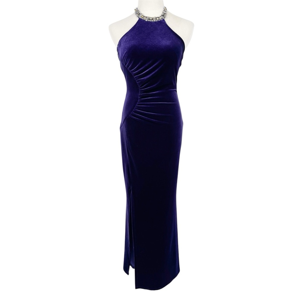 Vintage Jessica McClintock Bodycon Formal Velvet Dress Size 4 Regal Long Maxi